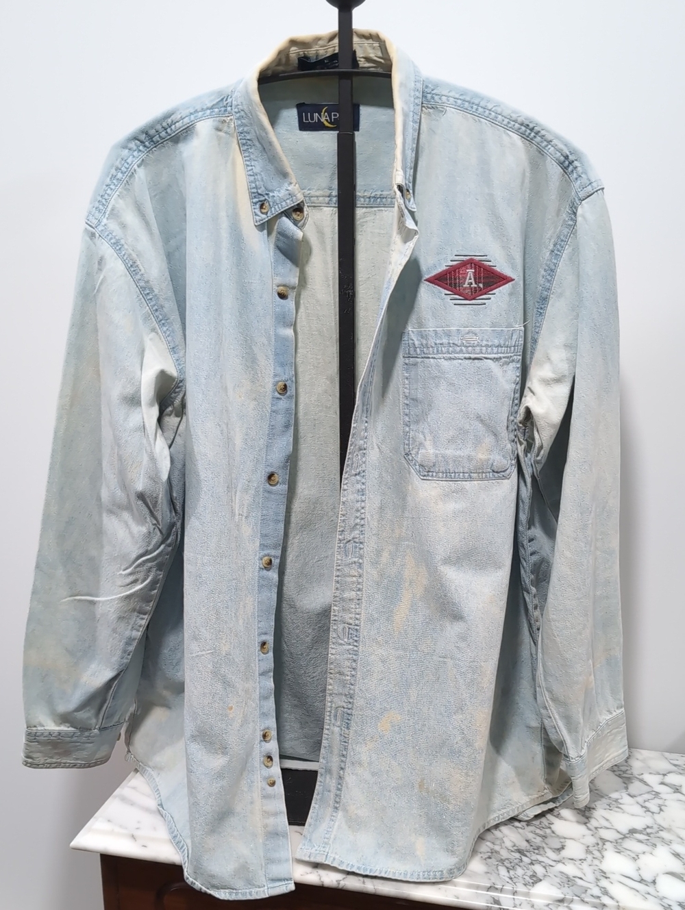 Vintage Alabama Light Wash Denim Button-Up Shirt with Chest Patch